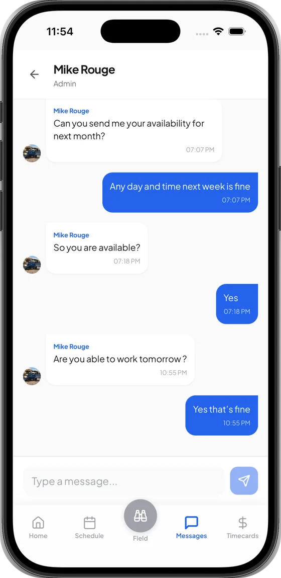 Garrizon guard app — Messages screen on iPhone